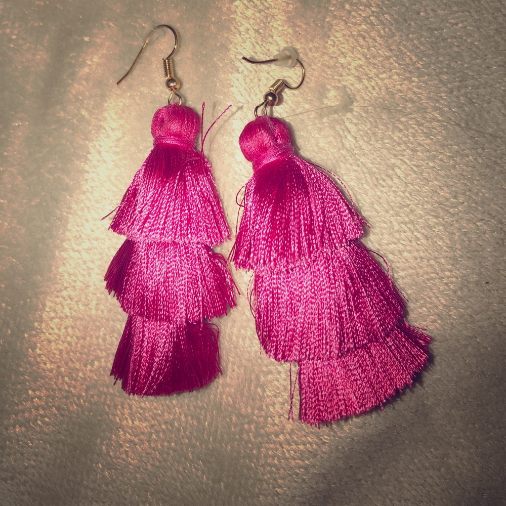 Pink fringe earrings